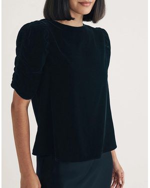 Nobody's Child Velvet Gathered Sleeve Top - Black