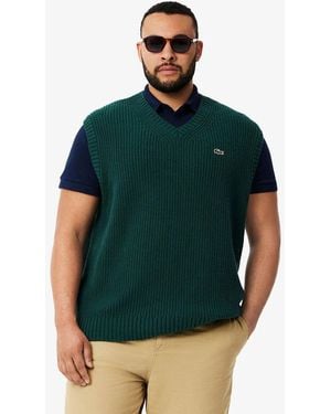 Lacoste Carded Wool V-Neck Jumper Vest - Green