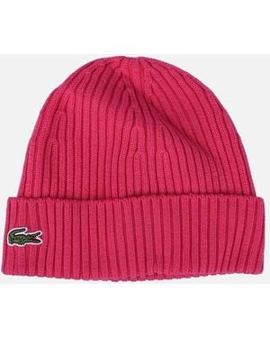 Lacoste Rib Knit Brushed Wool Beanie - Red