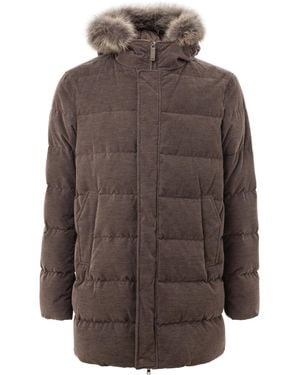 Herno Long Bomber With Hood And Removable Hair - Brown