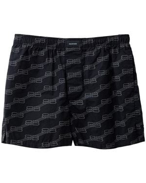Balenciaga Pantaloncino Shorts Con Logo Allover - Black