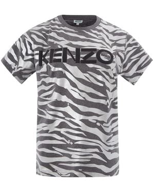 KENZO Cotton T-shirt With Metal Animalier Print Allover - White
