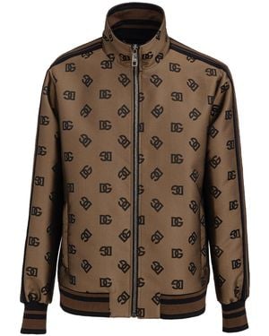 Dolce & Gabbana Zip-Up Jacket With All-Over Logo - Brown