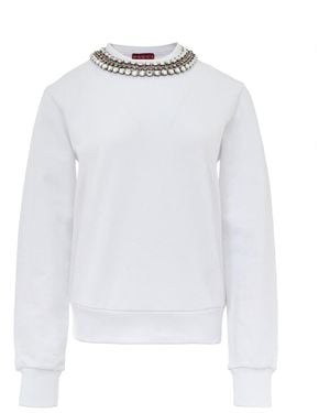 Gucci Felpa Bianca Con Collo Gioiello - White