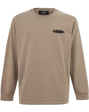 DSquared² T-Shirt Maniche Lunghe Con Logo - Natural