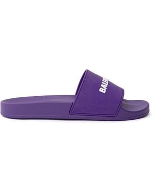 Balenciaga Pool Side Rubber Sandals With 3D Logo - Purple