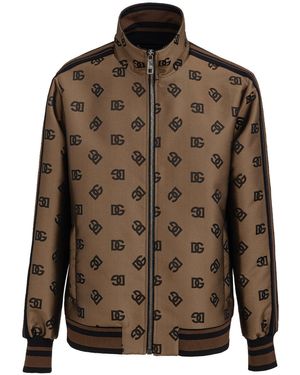 Dolce & Gabbana Zip-Up Jacket With All-Over Logo - Brown