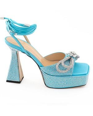 Mach & Mach Elegant Light Crystal Bow Sandals - Blue