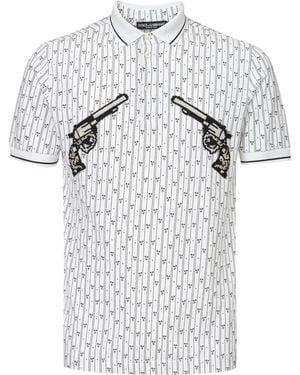 Dolce & Gabbana Embroidered Allover Print Pique Polo Shirt - White