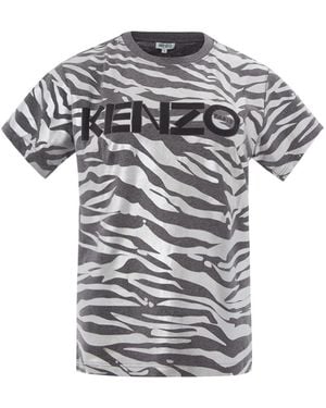 KENZO Cotton T-shirt With Metal Animalier Print Allover - White