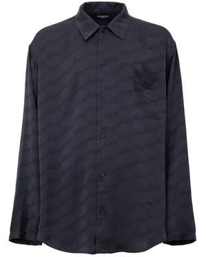 Balenciaga Camicia Over Homewear Con Logo Allover - Blue