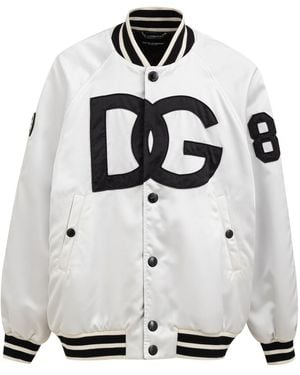 Dolce & Gabbana Varsity Bomber With Dg Logo Oversize - White