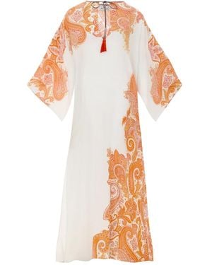 Etro Kaftano Bianco E Arancione Con Stampa - White