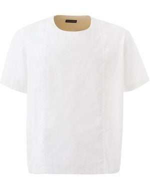Emporio Armani Chic Oversized Cotton Tee With Unique Button Detail - White
