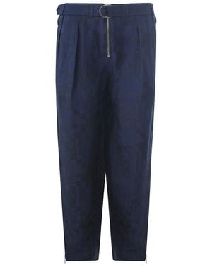 Emporio Armani Elegant Linen Zip Bottom Trousers - Blue