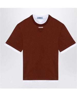 Prada Tobacco-Coloured Cotton Crew-Neck T-Shirt