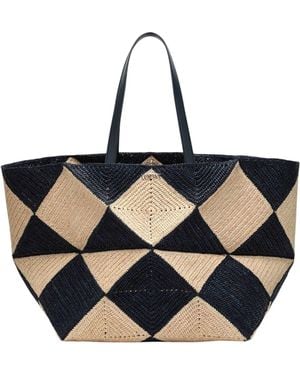 Loewe Puzzle Fold Tote Xxl Natural/ Raffia Bag - Blue