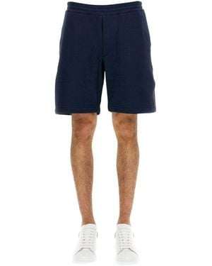 McQueen Bermuda Shorts With Selvedge Logo Band - Blue