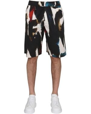 McQueen Bermuda With Logo Print Shorts - Black