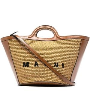 Marni Two-Tone Leather And Raffia Small Tropicalia Summer Handbag - Metallic