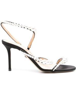 Mach & Mach Sirene Satin Round Toe Pearl Sandals - Black