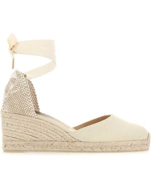 Castañer Ivory Canvas Carina Wedges Sandal - Natural
