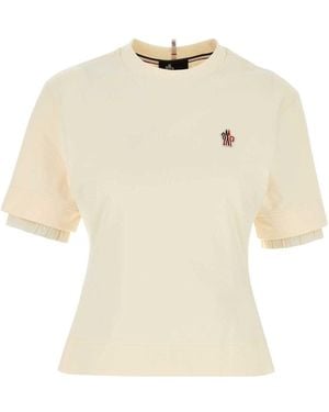 Moncler Ivory Stretch Cotton T-Shirt - Natural