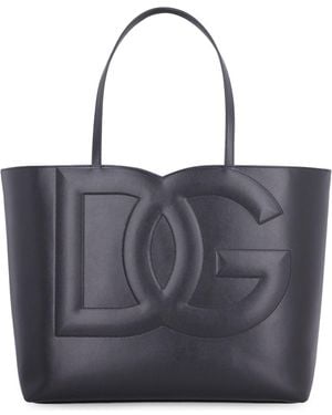 Dolce & Gabbana Calfskin Shopping Bag With Embossed Logo - Black