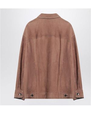Brunello Cucinelli Brown Leather Overshirt Jacket in Natural