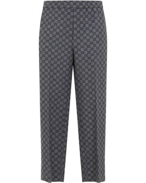 Gucci Gg Logo Flannel Trousers - Grey