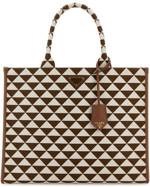Prada Embroidered Fabric Large Symbole Shopping Bag - Black