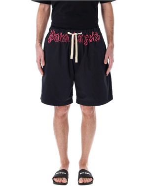 Palm Angels Flame Logo Sweat Shorts - Blue