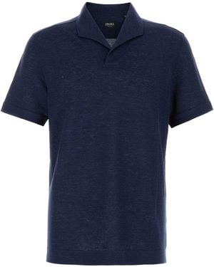 ZEGNA Linen Polo Shirt - Blue