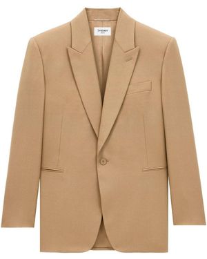 Saint Laurent Wool Gabardine Single Breasted Jacket - Natural