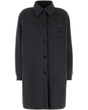 Prada Dark Wool Blend Coat - Blue