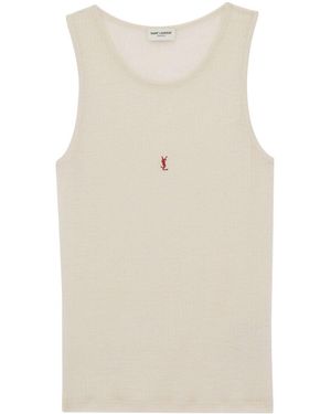 Saint Laurent Logo Cotton Blend Top - Natural