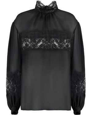 Dolce & Gabbana Lace And Georgette Blouse Top - Black
