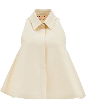 Marni Ivory Cotton Shirt With Embroidered Logo - Natural