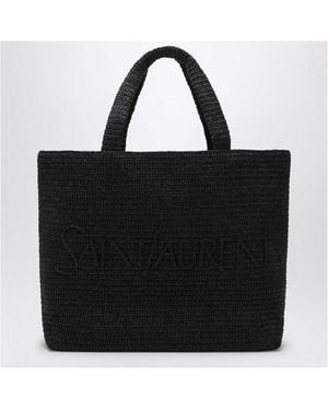 Saint Laurent Raffia Tote Bag With Logo - Black