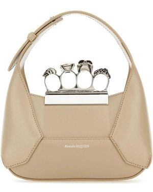 McQueen Sand Leather Mini Jewelled Hobo Handbag - Natural