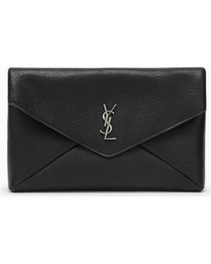 Saint Laurent Cassandre Large Envelope Clutch Bag With Logo - Black