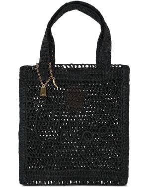 Chloé Raffia Estate Banana Shopping Bag - Black