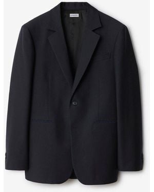 Burberry Tailored Jacket Crafted With Dark Wool Twill - Blue