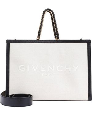 Givenchy Two-Tone Canvas And Leather Medium G-Tote Handbag - White