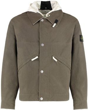 Stone Island Hooded Cotton Jacket - Green