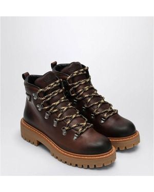 Prada Ebony-Coloured Leather Lace-Up Boot - White