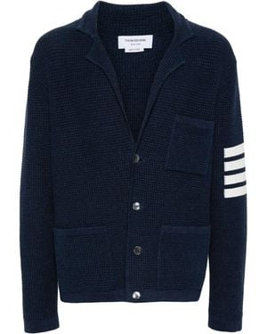 Thom Browne Notched Lapels Drop Shoulder Cardigan - Blue