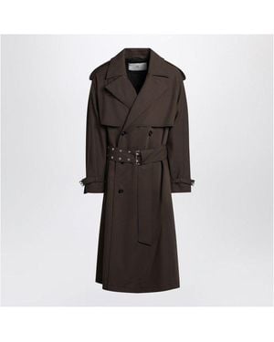 Ami Paris Double-Breasted Wool Trench - Black