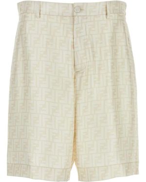 Fendi Embroidered Silk Bermuda Shorts - Natural