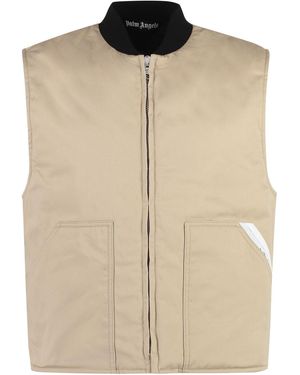 Palm Angels Full Zip Field Vest - Natural